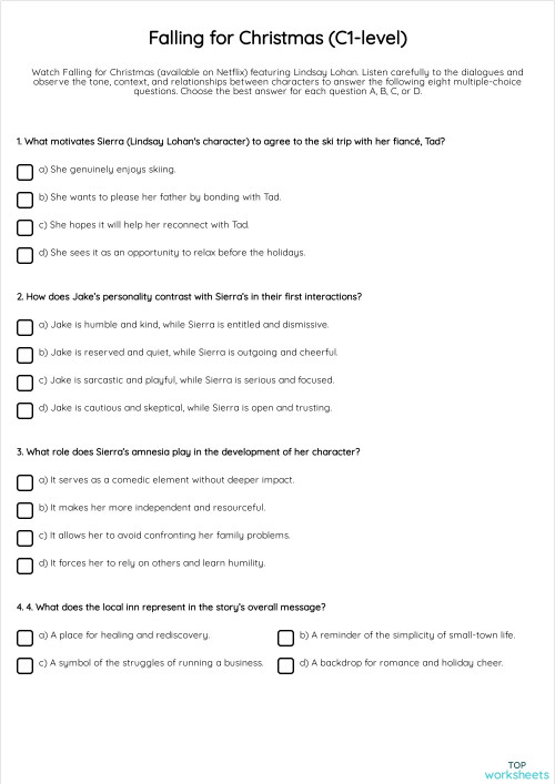 Falling for Christmas (C1-level). Interactive worksheet | TopWorksheets