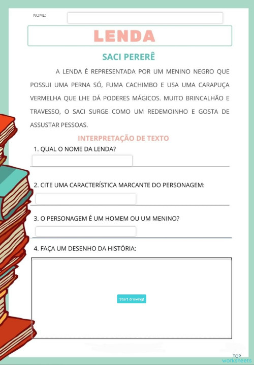 Lenda Saci Pererê Ficha Interativa Topworksheets Lenda Saci Pererê Ficha Interativa Topworksheets