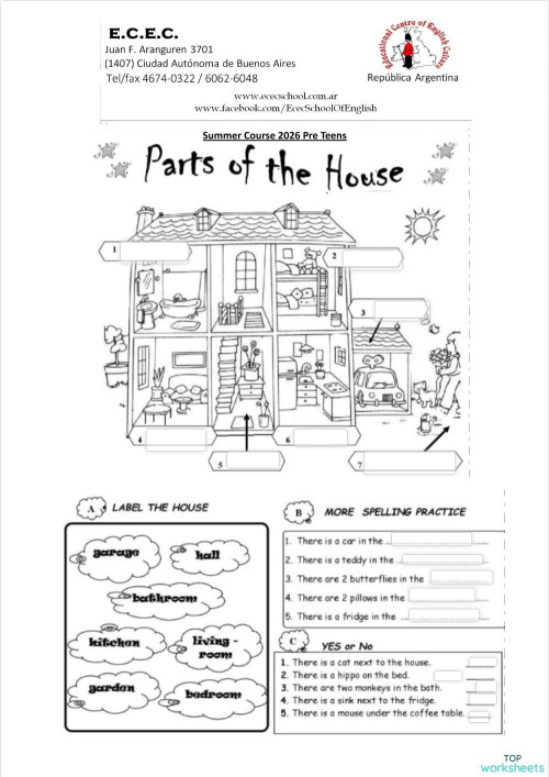 Classs 11/2: House parts (o). Interactive worksheet | TopWorksheets