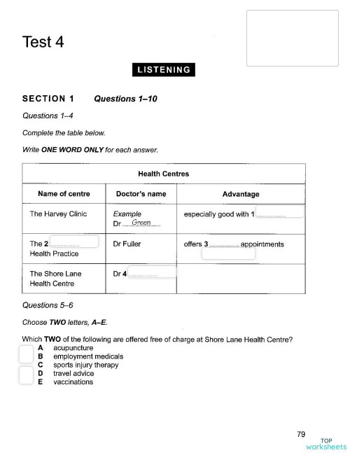 Cam 9 Listening Test 4. Interactive worksheet | TopWorksheets