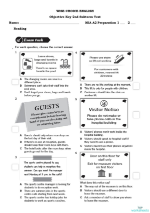 2nd Subterm A2 Key Exam. Interactive worksheet | TopWorksheets