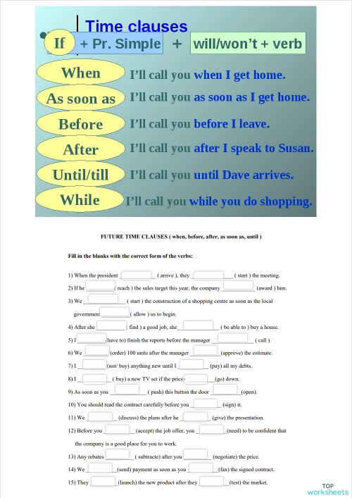 Future Time Clauses 03. Interactive worksheet | TopWorksheets