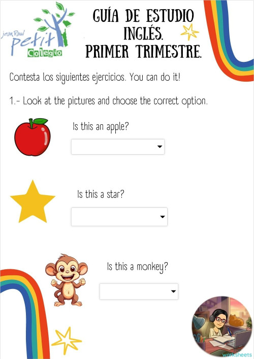 Guía de inglés primer trimestre 1°. Ficha interactiva TopWorksheets