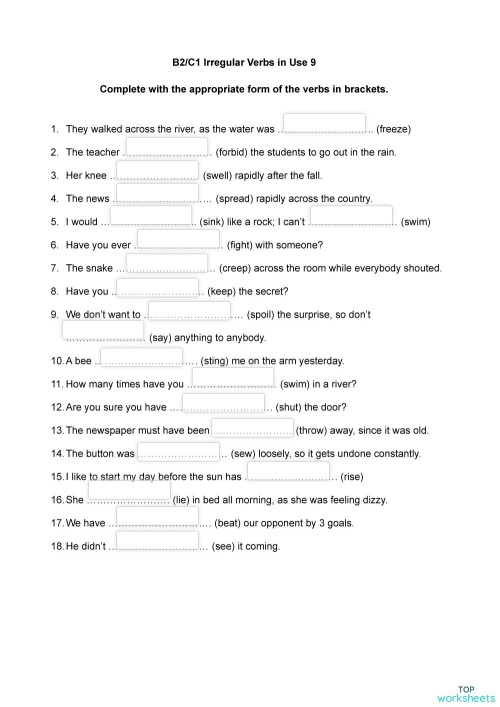 B2 Irregular verbs in use 9. Interactive worksheet | TopWorksheets