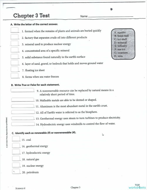 Science Chapter 3 Test Interactive Worksheet Topworksheets