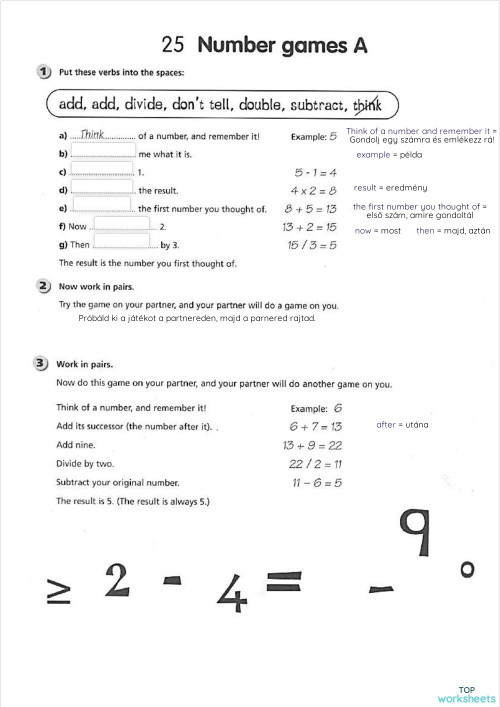 Number games. Interactive worksheet | TopWorksheets