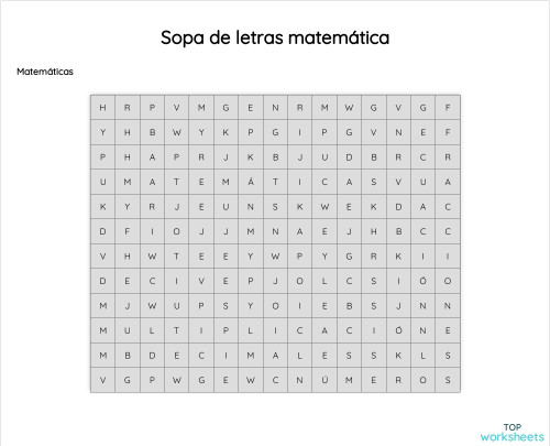 Sopa de letras matemática. Ficha interactiva | TopWorksheets
