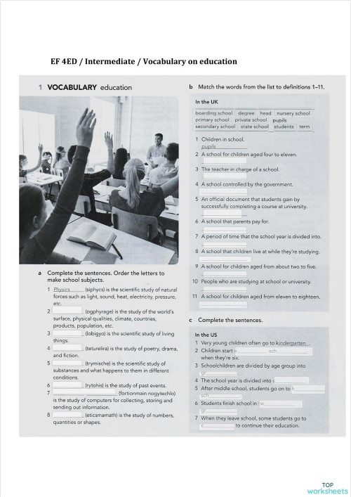EF 4ED Intermediate vocabulary on education. Interactive worksheet ...