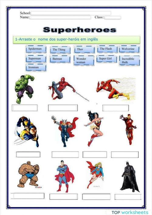 Superheros. Interactive worksheet | TopWorksheets