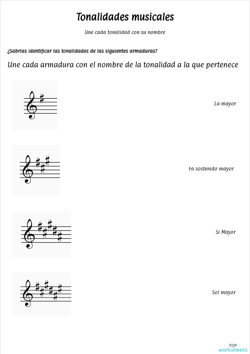 Tonalidades musicales. Ficha interactiva | TopWorksheets