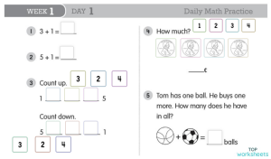 Daily Math Week 1 Day 1. Interactive worksheet | TopWorksheets
