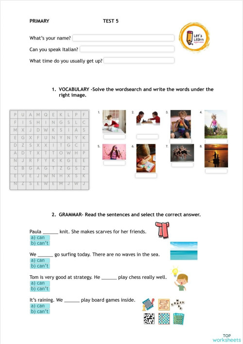 Primary- Test 5. Interactive worksheet | TopWorksheets