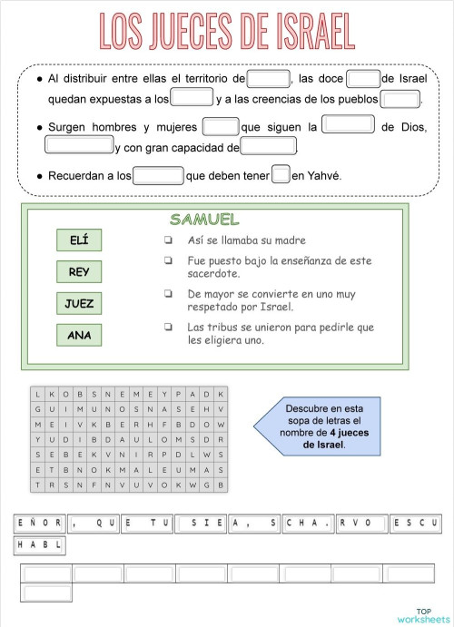 LOS JUECES DE ISRAEL. Ficha interactiva TopWorksheets