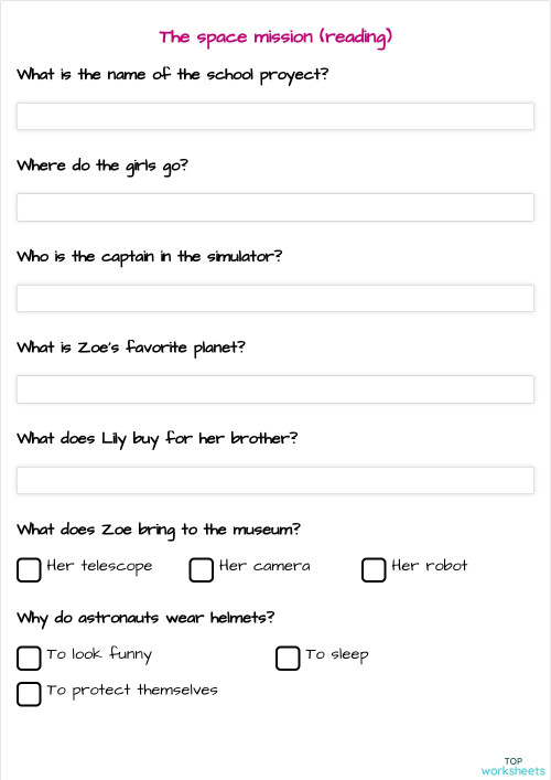 The space mission (reading). Interactive worksheet | TopWorksheets