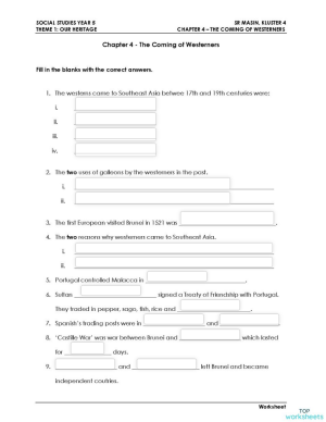 Chapter 4 - The Coming of Westerners. Interactive worksheet | TopWorksheets