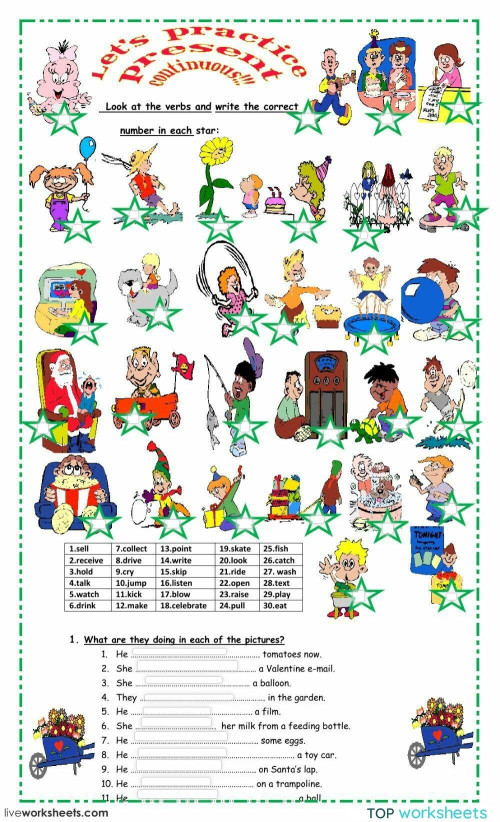 Let's practice present continuous!!. Interactive worksheet | TopWorksheets