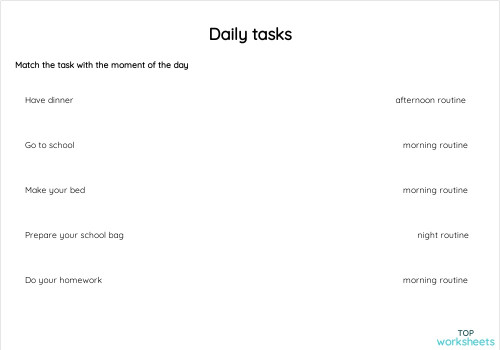 Daily tasks. Interactive worksheet | TopWorksheets