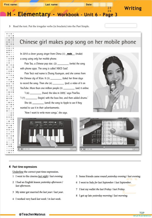 2 - Elementary Workbook - Unit 6 - Page 3. Interactive worksheet ...