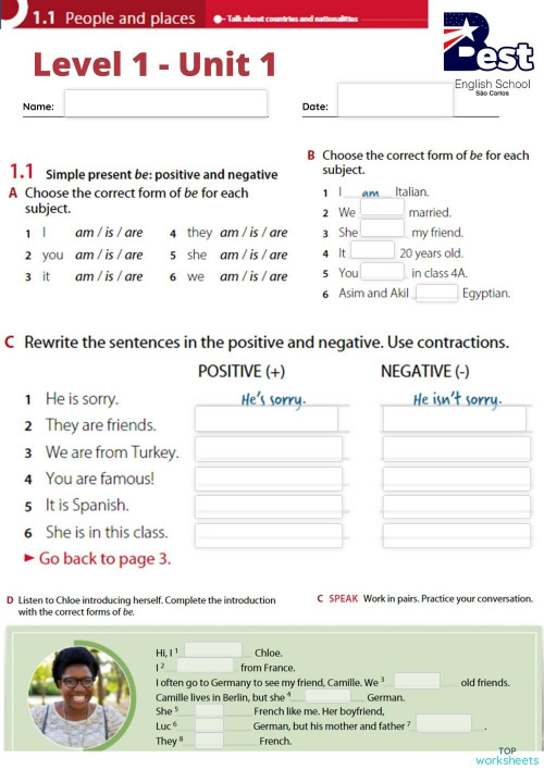Level 1 - U 1 - Grammar p122 and p.3. Interactive worksheet | TopWorksheets