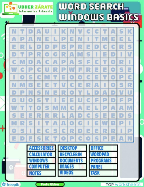 Word Search Windows Basics. Interactive worksheet | TopWorksheets