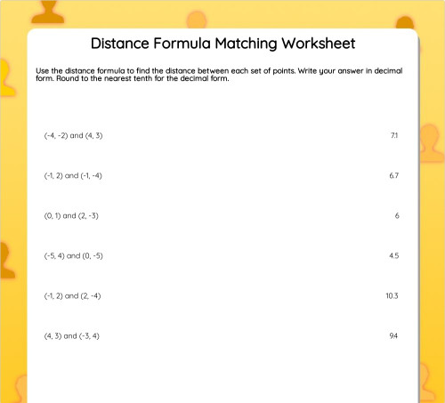 Distance Formula Matching Worksheet. Interactive worksheet | TopWorksheets