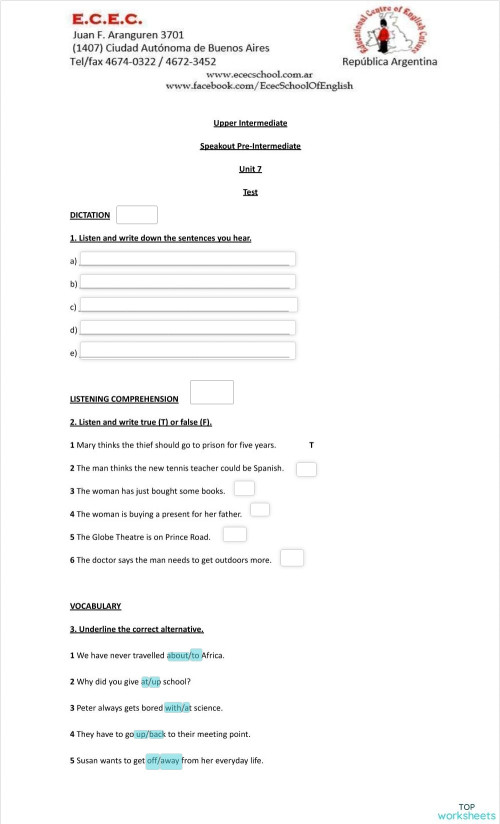 Unit 7 test upper intermediate. Interactive worksheet | TopWorksheets