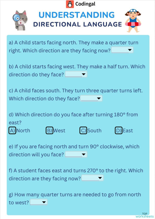 Directions: interactive worksheets and online exercises | TopWorksheets