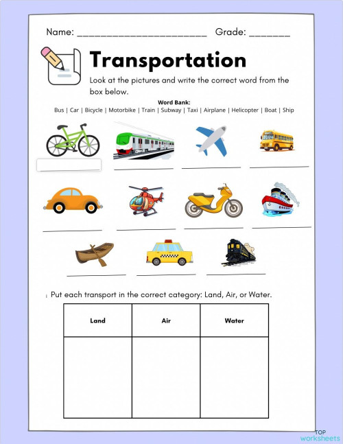 Transportation. Interactive worksheet | TopWorksheets
