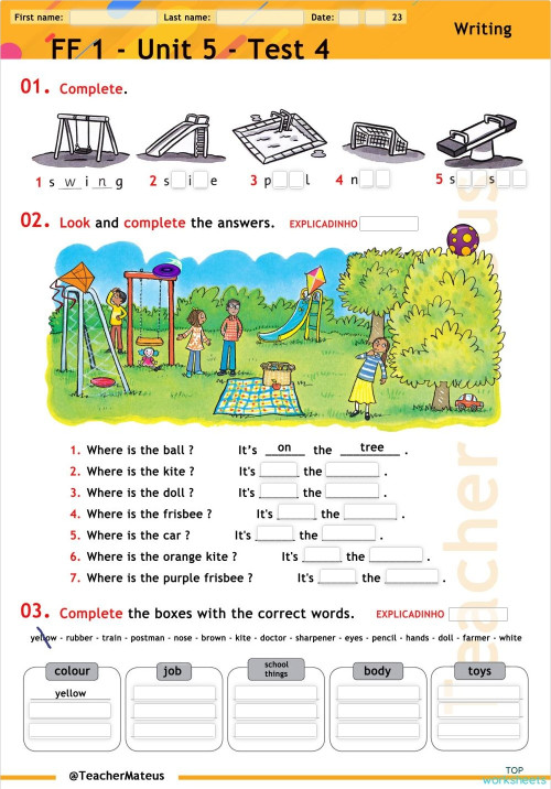 FF 1 - Unit 05 - Test 4 - Writing. Interactive worksheet | TopWorksheets