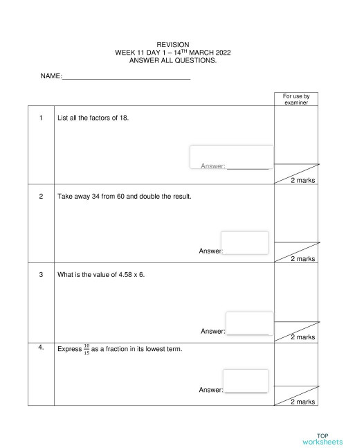 Revision Week 11 Day 1. Interactive worksheet | TopWorksheets