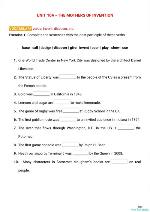 Unit 10A - The mothers of invention. Interactive worksheet | TopWorksheets