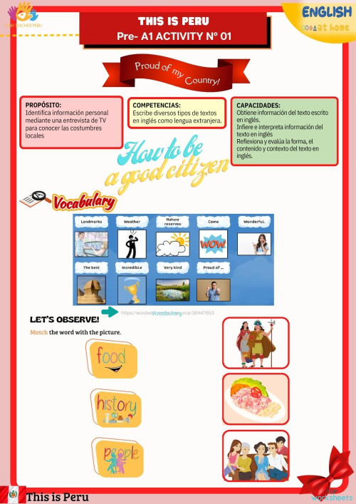 Pre - A1 EDA 7.1 Proud of my country. Interactive worksheet | TopWorksheets