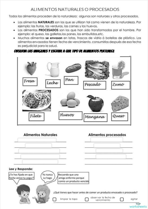 alimentos naturales, procesados y ultraprocesados. Ficha interactiva ...