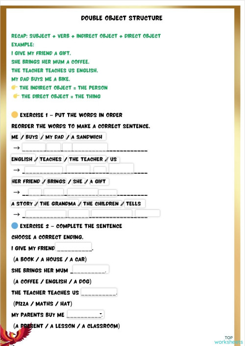 double object structure. Interactive worksheet | TopWorksheets