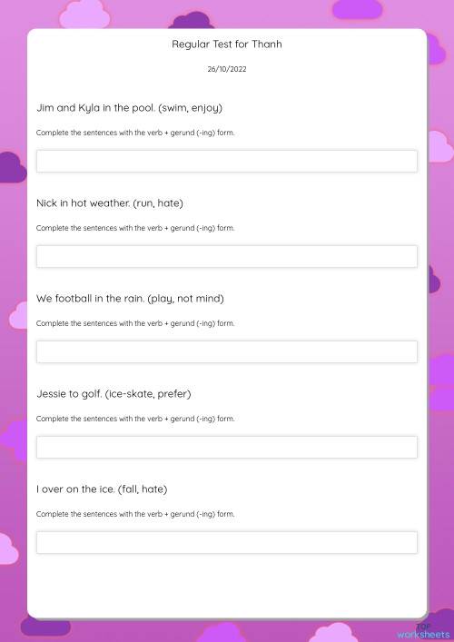 Regular Test for Thanh. Interactive worksheet | TopWorksheets