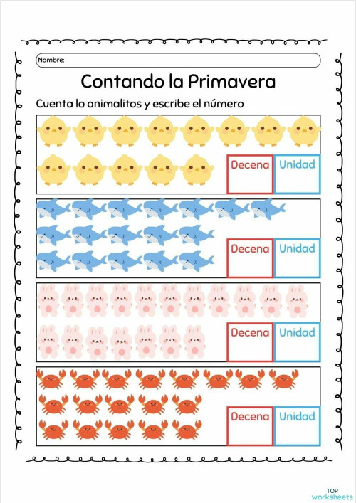 Hoja de trabajo Contando animales colorido. Ficha interactiva ...