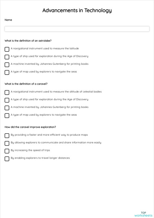 Advancements in Technology. Interactive worksheet TopWorksheets