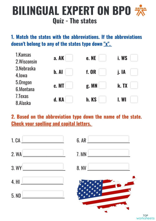 Quiz / The states part 1. Interactive worksheet | TopWorksheets