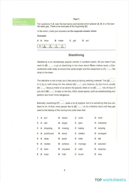 FCE Use of English. Interactive worksheet | TopWorksheets