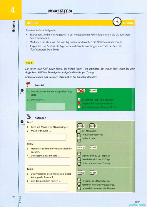 Hören B1 Werkstatt Test 4. Interaktives Arbeitsblatt | TopWorksheets