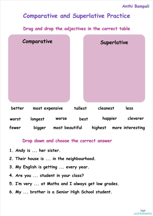 Comparative and Superlative practice. Interactive worksheet | TopWorksheets