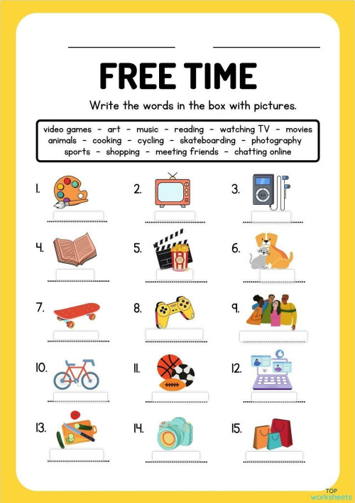 Free Time Activities, Hobbies and Interests Vocabulary Worksheet