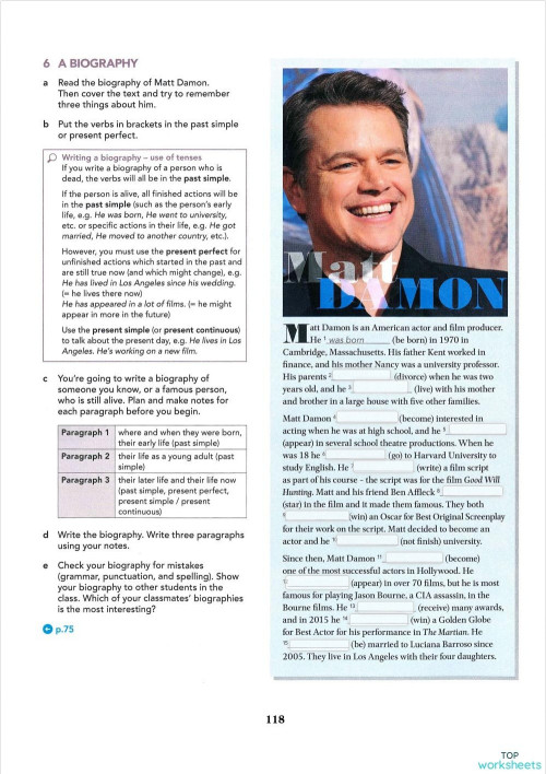 Writing A Biography. Interactive worksheet | TopWorksheets
