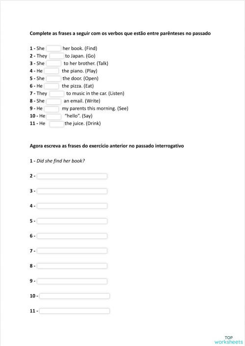 Inglês: fichas interativas e exercícios online | TopWorksheets
