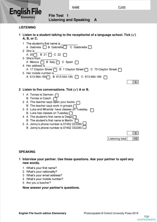 English File Unit 1 Listening. Interactive worksheet | TopWorksheets