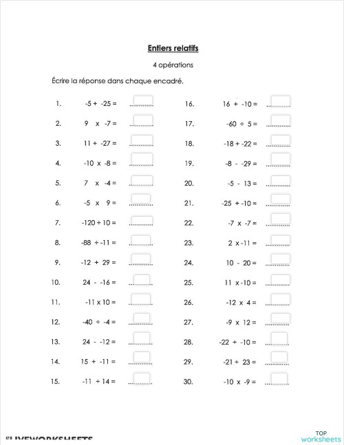 Mathématiques : fiches interactives et exercices en ligne | TopWorksheets