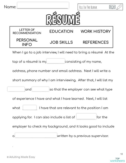 Resume Fill in the Blank Interactive - Thumbnail 