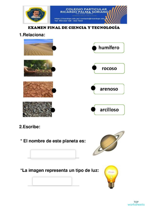 Examen Final de Ciencia y Tecnología. Ficha interactiva | TopWorksheets