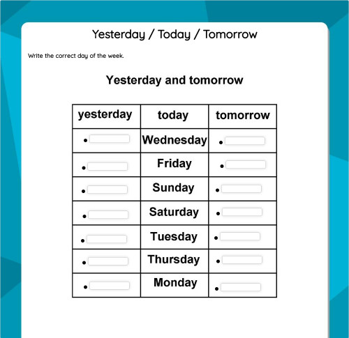 Yesterday / Today / Tomorrow. Interactive worksheet | TopWorksheets