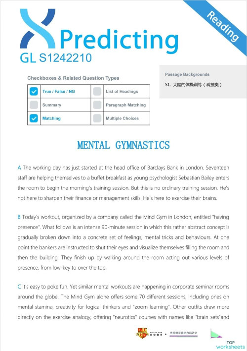 Forecast Reading 1. Interactive worksheet TopWorksheets